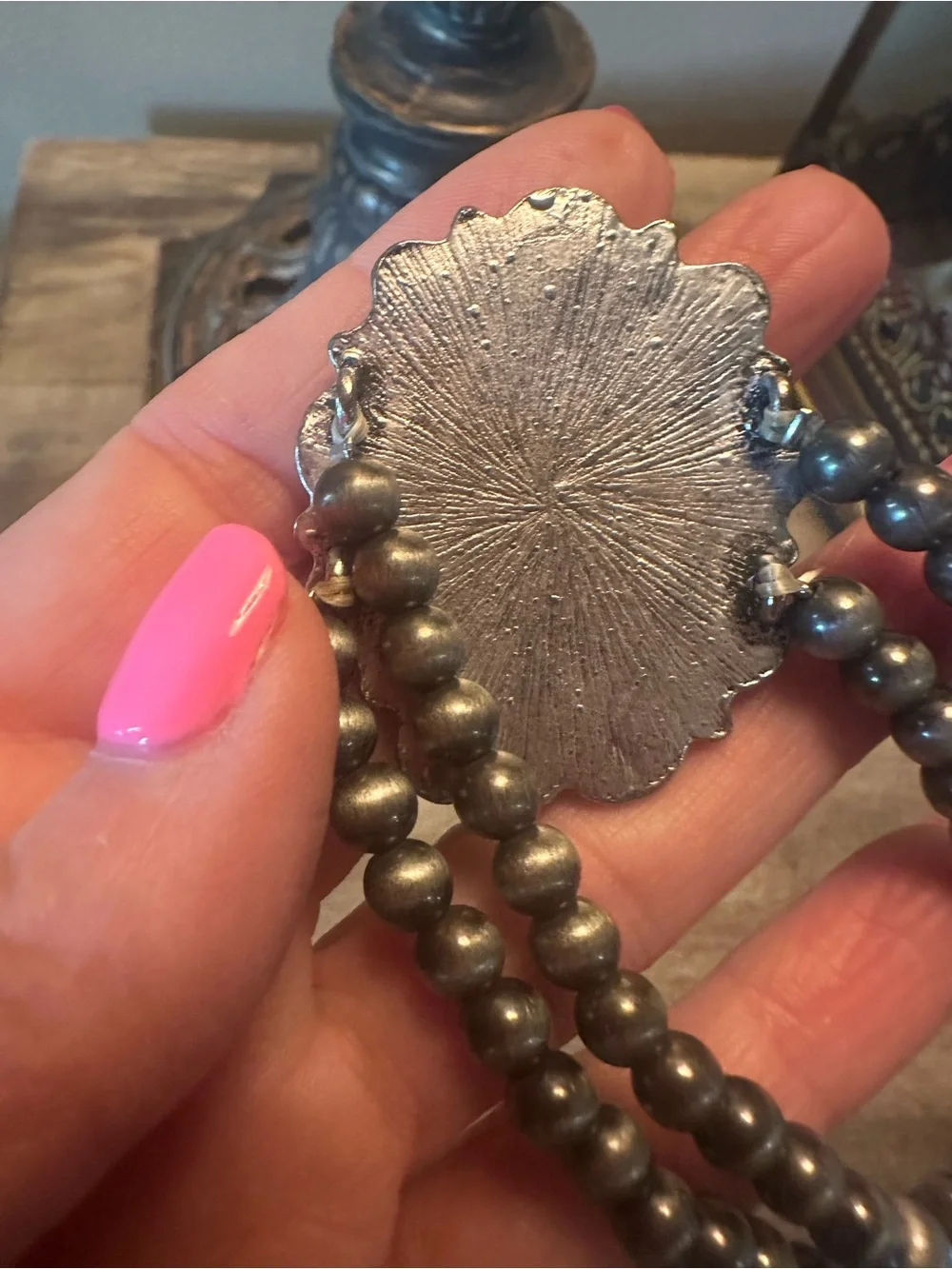 Turquoise Flower Statement Bracelet - Blue Stone Stretch Cuff